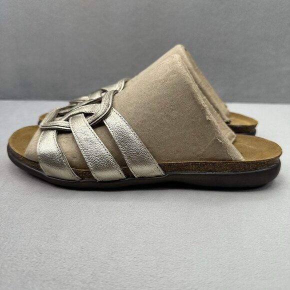 Naot Liv Womens Size 7 Sandals Radiant Gold Leather Flats Slide Cork Footbed - Picture 3 of 8